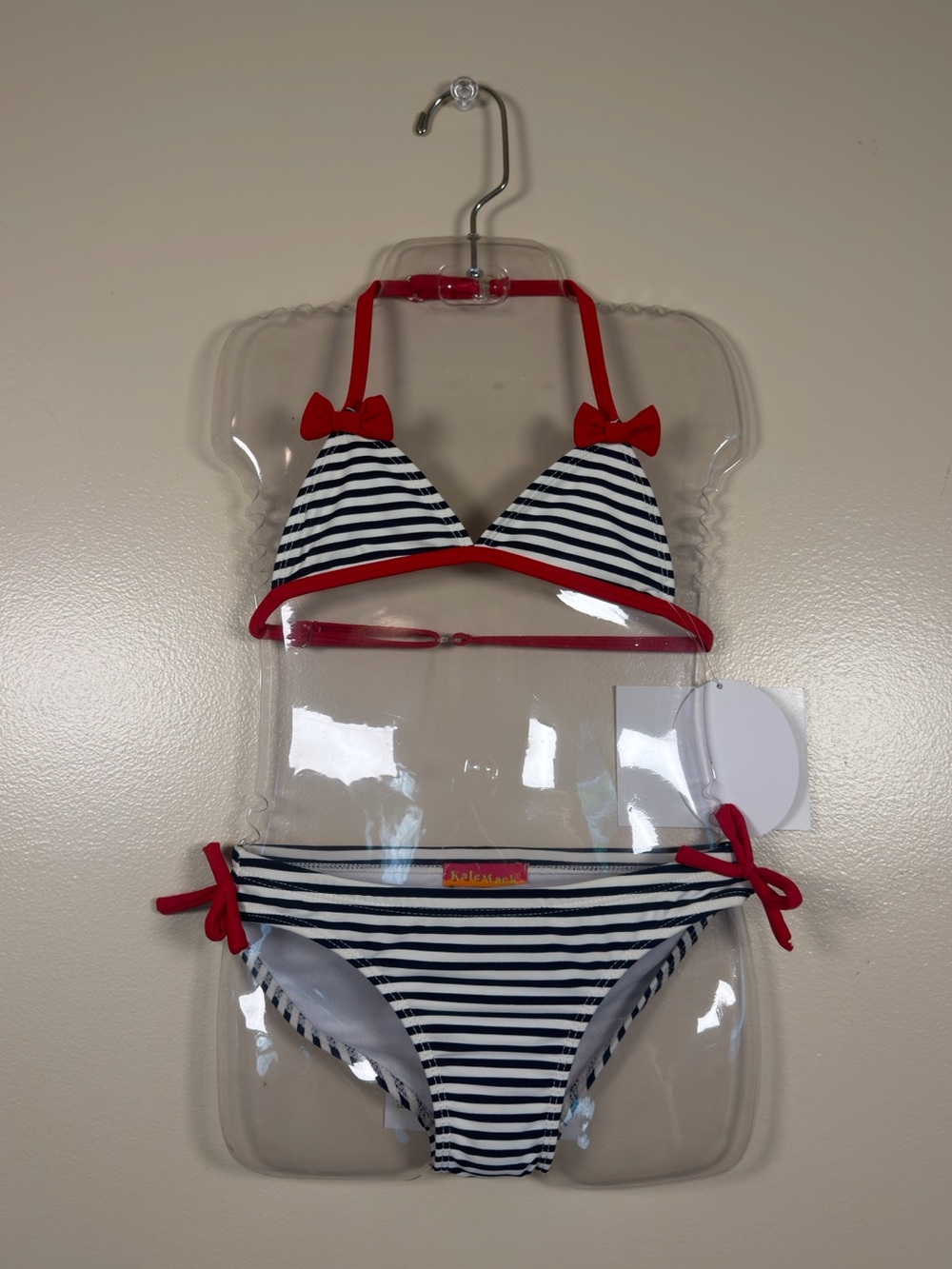 Kate Mack Navy & White Striped Bikini with Red Trim